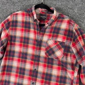 Eddie Bauer Mens L Flannel Shirt Red Blue Plaid Classic Fit‎ Grunge Cabin Core